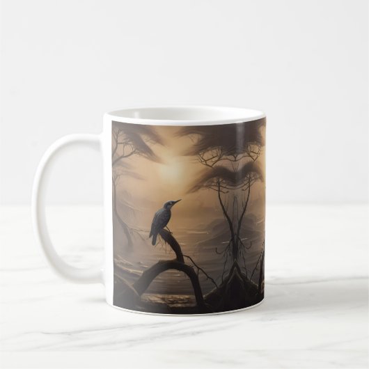 Mug Perche Lune : Un Oiseau Solitaire au crépuscule (Gauche)