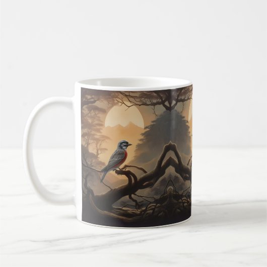Mug Perche Lune : Un Oiseau Solitaire au crépuscule (Gauche)