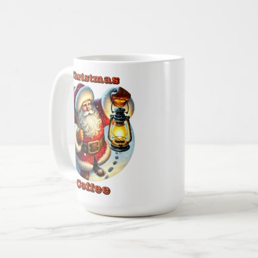 Mug Père Noël à travers la neige la nuit (Devant gauche)