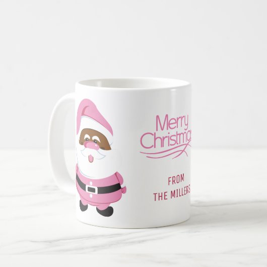 Mug Père Noël afro-américain rose Joyeux Noël (Devant gauche)
