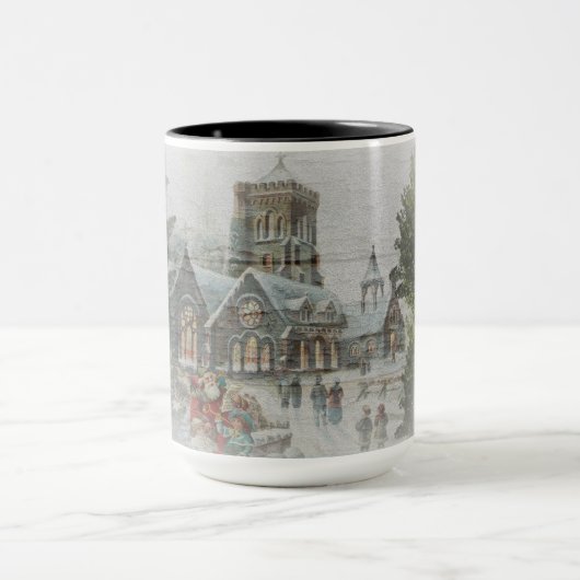 Mug Père Noël ancienne avec enfants devant une église (Centre)