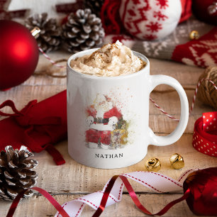 Mug Père Noël aquarelle traditionnelle personnalisé