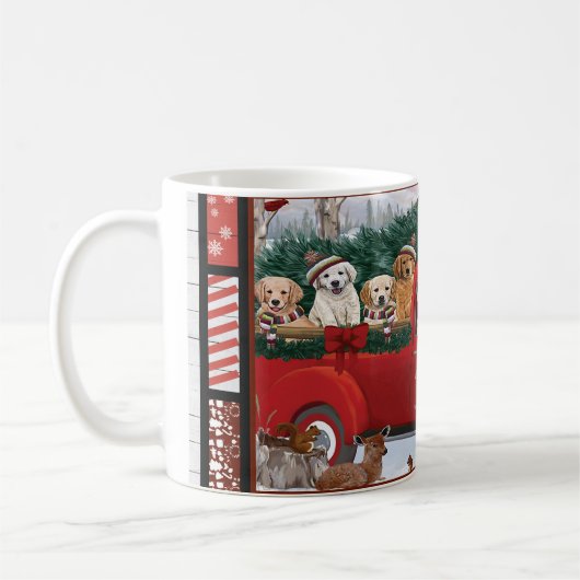 Mug Père Noël camion rouge retriever doré (Gauche)