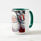 Mug Père Noël classique avec présent & ornements (Devant droit)