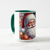 Mug Père Noël classique avec présent & ornements (Devant gauche)