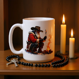 Mug Père Noël Cowboy Fait Rôtir une Guimauve au Feu de