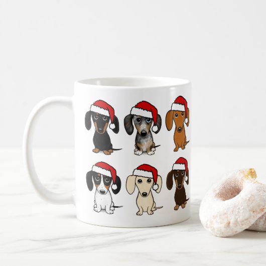Mug Père Noël Dachshunds mignon Chiens Wiener Noël (Avec donut)