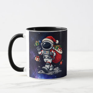 Mug Père Noël de l'espace de Noël avec des cadeaux flo