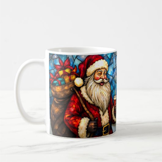 Mug Père Noël de style vitrail avec bougie (Gauche)