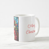 Mug Père Noël de style vitrail avec cadeau (Devant droit)