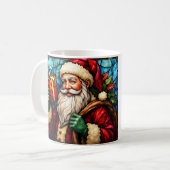 Mug Père Noël de style vitrail avec cadeau (Devant gauche)