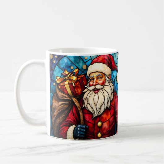 Mug Père Noël de style vitrail Joyeux Noël (Gauche)