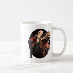 Mug Père Noël drôle à cheval sur un dinosaure, Art de