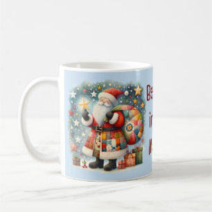 Mug Père Noël en patchwork matelassé avec des étoiles