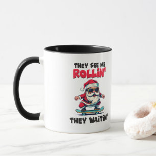 Mug Père Noël en skateboard pour Noël