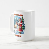 Mug Père Noël et renne dans une forêt enneigée (Devant gauche)