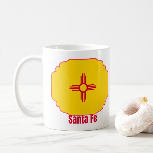 Mug Père Noël Fe Nouveau Mexique Drapeau d'État Zia Su (Avec donut)