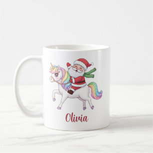 Mug Père Noël Kawaii chevauchant une licorne arc-en-ci
