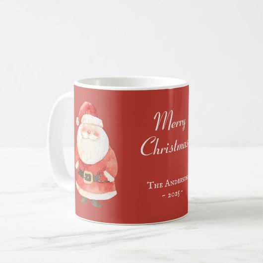 Mug Père Noël mignon avec nom Joyeux Noël Rouge (Devant gauche)