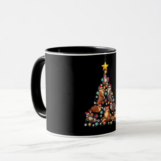 Mug Père Noël Otters sapin de Noël Funny Otter Noël (Devant gauche)