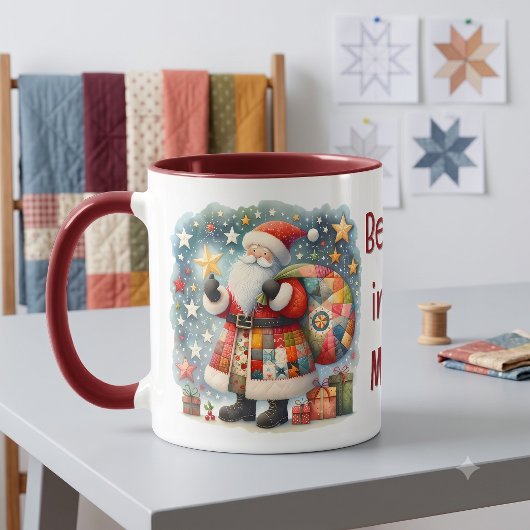 Mug Père Noël patchwork matelassé avec étoiles de Noël