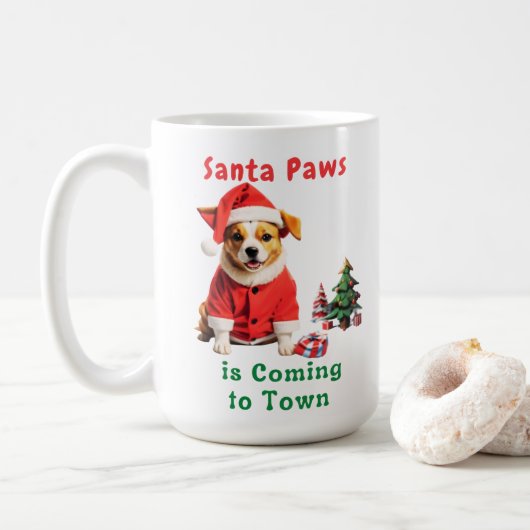 Mug Père Noël Paws vient à Town Festive Pet (Avec donut)