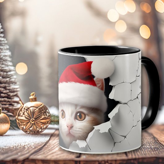 Mug Père Noël Peeeking Chat mur fissuré