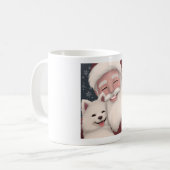 Mug Père Noël souriant avec Eskimo Puppy américain (Devant gauche)