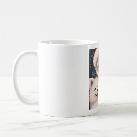 Mug Père Noël souriant avec Eskimo Puppy américain (Gauche)