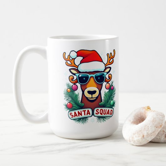 Mug Père Noël Squad Reindee Cool avec lunettes Noël (Avec donut)