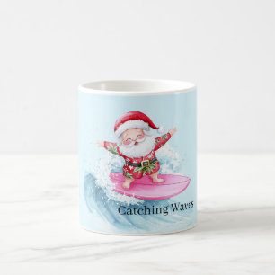 Mug Père Noël surfant en train d'attraper une vague