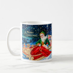 Mug Père Noël vert vintage traîneau nuit étoilée Noël