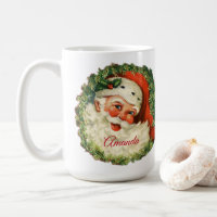 Père Noël vintage avec couronne de pin