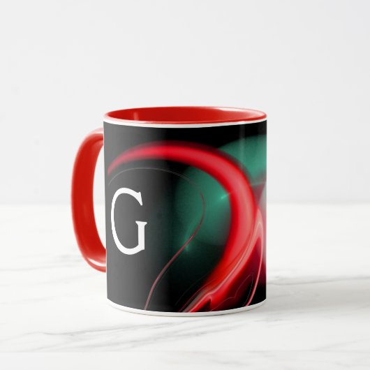 Mug PERLE ALIEN Rouge Vert  Noir Fractales (Devant gauche)