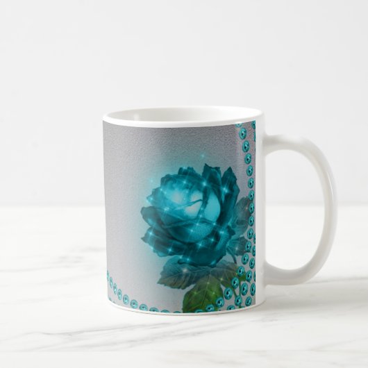 Mug Perles de Rose bleu romantique Personnaliser (Droite)