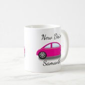 Mug Permis de conduire neuf voiture rose personnalisée (Devant droit)