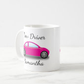 Mug Permis de conduire neuf voiture rose personnalisée (Devant gauche)