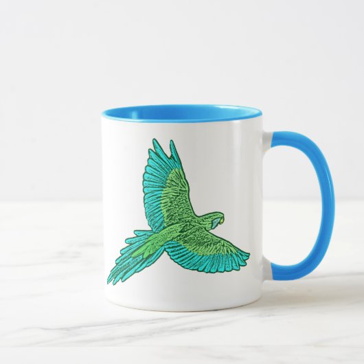 Mug Perroquet en vol, vert citron vert et turquoise (Droite)
