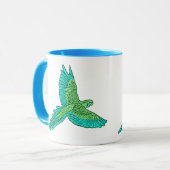 Mug Perroquet en vol, vert citron vert et turquoise (Devant gauche)