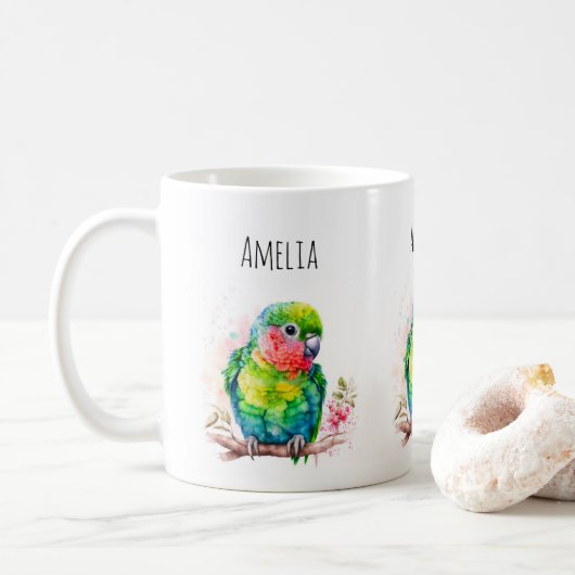 Mug Perroquet vert - Bébé mignon oiseau (Avec donut)