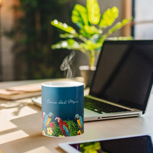 Mug Perroquets bleu marine feuille nom de la maison d'