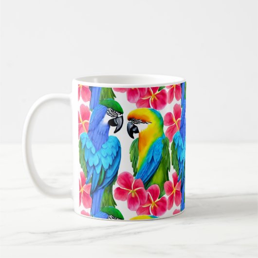 Mug Perroquets colorés aux fleurs tropicales (Gauche)