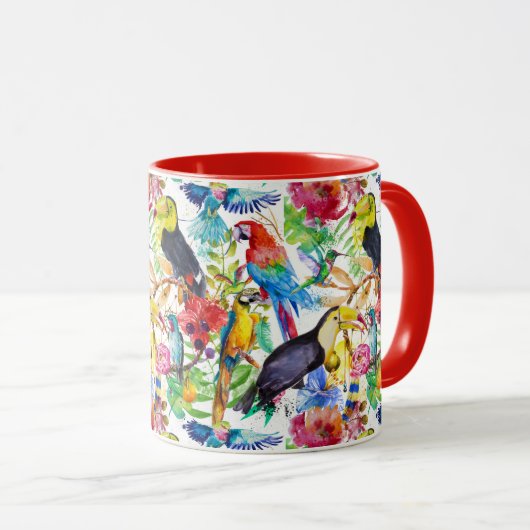 Mug Perroquets colorés d'aquarelle (Devant droit)