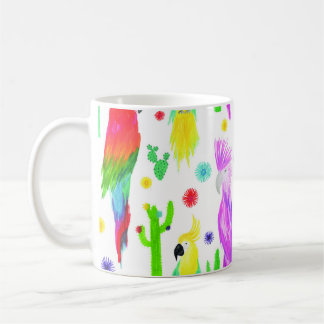 Mug Perroquets colorés, motif dessiné à la main.
