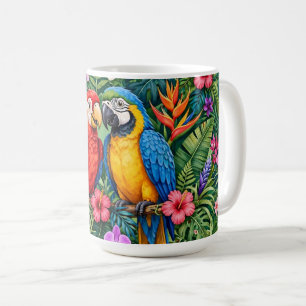 Mug Perroquets de la jungle Macaws Fleurs Vibrantes Jo