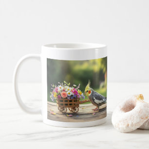 Mug Perruche avec chariot de fleurs Amoureux d'oiseaux