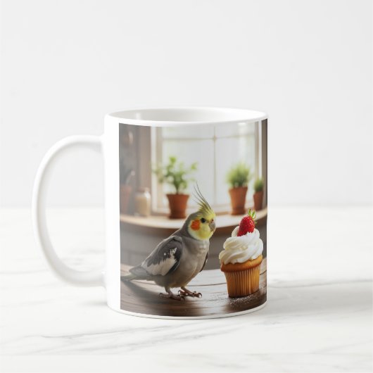 Mug Perruche calopsitte avec un Cupcake aux fraises Am (Gauche)