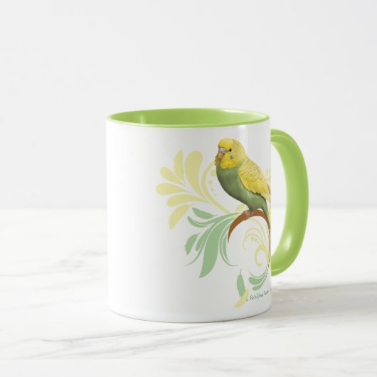 Mug Perruche verte en pastel (Devant droit)