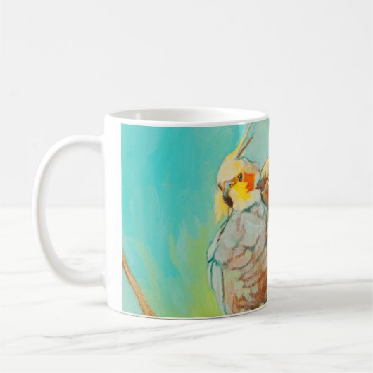 Mug Perruches dans le bouclage bleu-clair d'amour (Gauche)