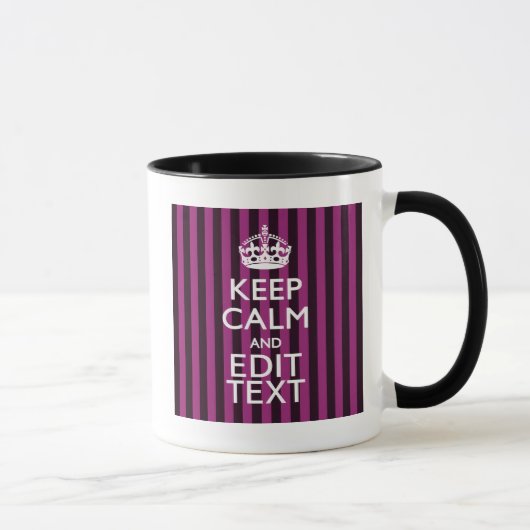 Mug Personalisé KEEP CALM Votre Texte Fuchsia Stripes (Droite)